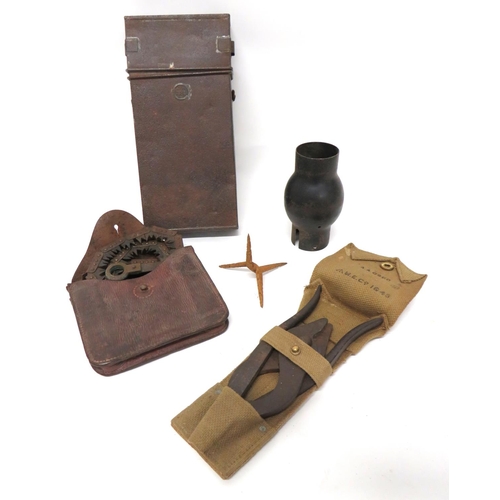 210 - WW1 & WW2 Military Equipment
consisting rectangular, steel transit tin for a folding lantern. &n... 