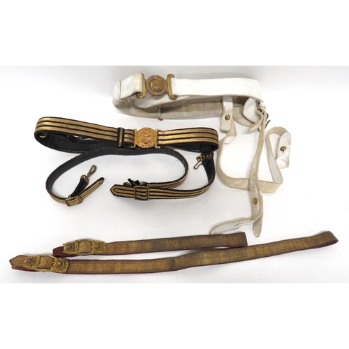 215 - Two Various Sword Belts And Straps
consisting post 1901, Royal Naval Officer's, black leather belt w... 