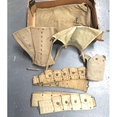 220 - Selection Of American WW1 & WW2 Equipment
consisting khaki webbing, 9 pouch ammunition belt date... 