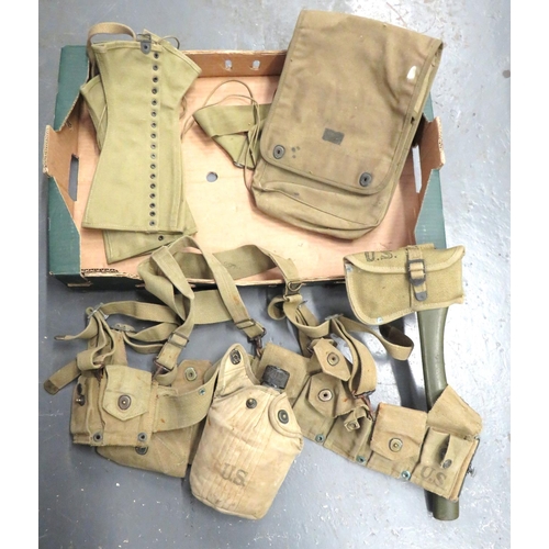 221 - Selection Of American WW2 Period Equipment
consisting khaki webbing, 10 pouch ammunition belt comple... 