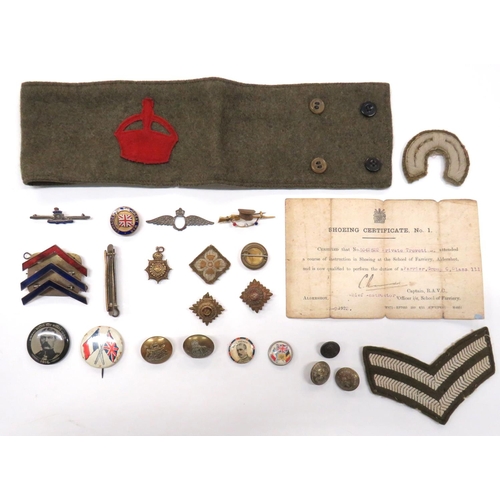 62 - Small Selection Of WW1 Period Badges
including Army Council armband ... Embroidery Shoeing badge wit... 