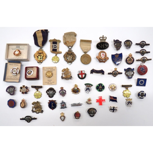 69 - 50 x Various Civilian Lapel Badges And Medallions
including gilt and enamel KC Red Cross Agriculture... 