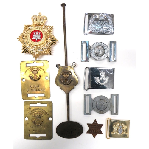 84 - Various Belt Buckles And Other Items
including plated KC Ceylon Police buckle ... Plated Plant Quara... 