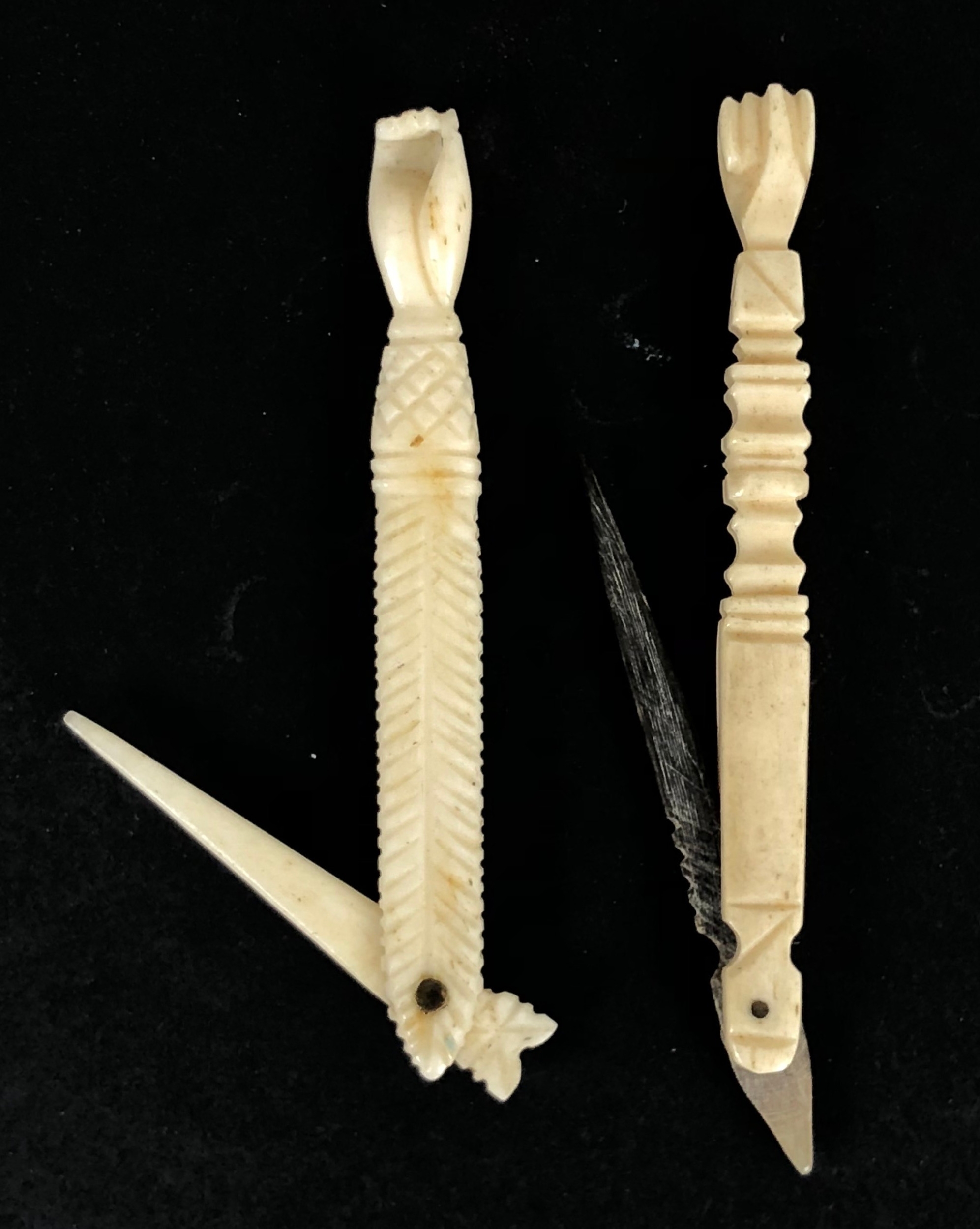 French 19th Century Prisioner of War Work Pair Bone Folding Toothpicks ...