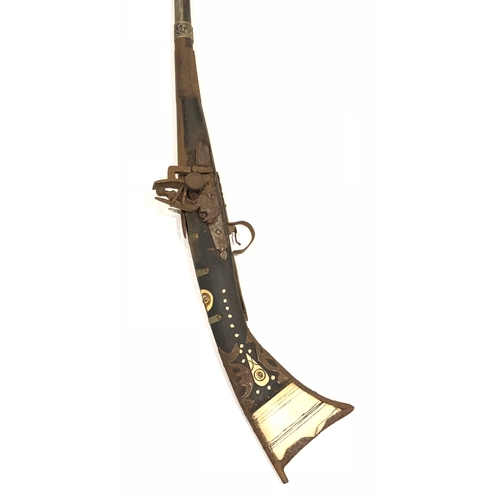 534 - 19th Century  North African Flintlock Jezail Musket  A decorative example with a 46 inch steel barre... 