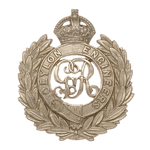 166 - Ceylon Engineer Volunteers cap badge c. 1910-36. Good scarce British made die-stamped white metal cr... 