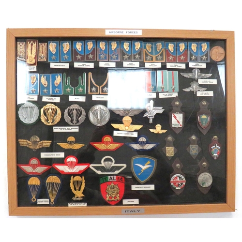 Selection Of Italian Airborne Forces Badges
collar badges include bi-metal Special Forces ... Bi-metal Para Signals ... Bi-metal Para Artillery .... Bi-metal Para Medical Corps ... White metal Para breast badge ... Brass Para breast badge ... Gilt parachute wings ... Bullion embroidery parachute wings ... Plastic printed parachute wings. &nbsp;Framed. &nbsp;61 items.
