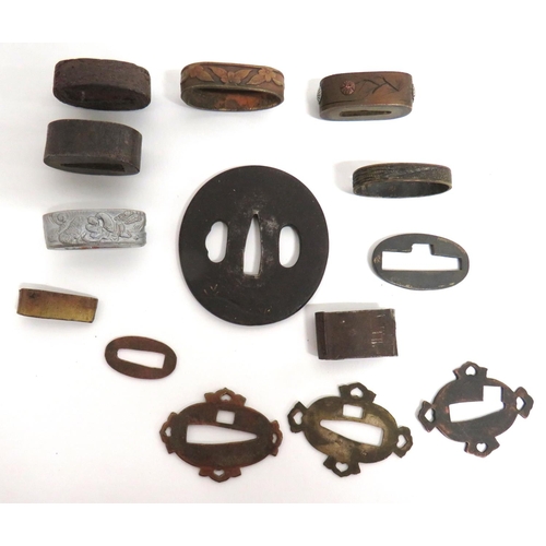 Small Selection Of Japanese Sword Fittings including steel disc tsuba ...