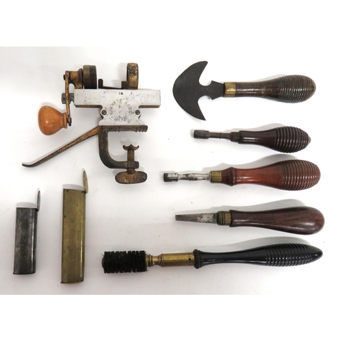 Eight Various Antique Gun Tools including bench mounted cartridge ...