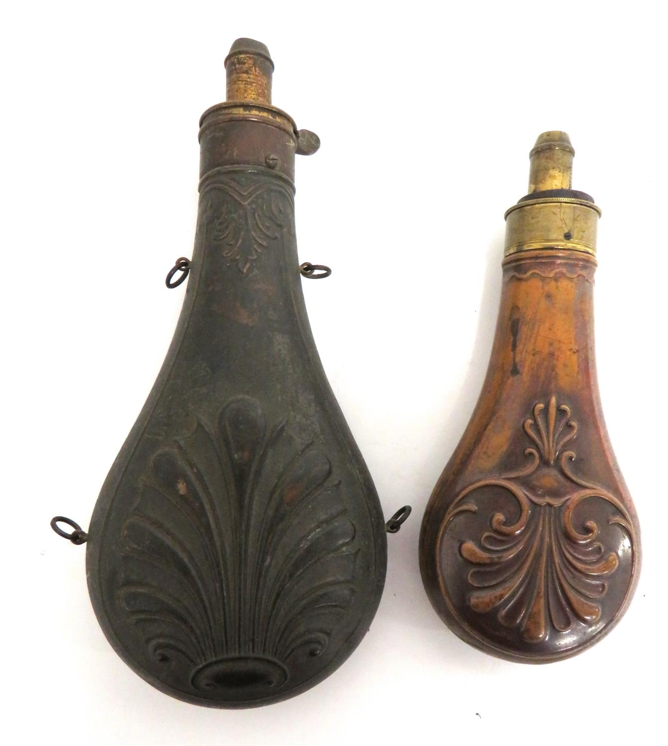 Mid 19th Century Large Size Powder Flask 10 inch overall. Darkened ...