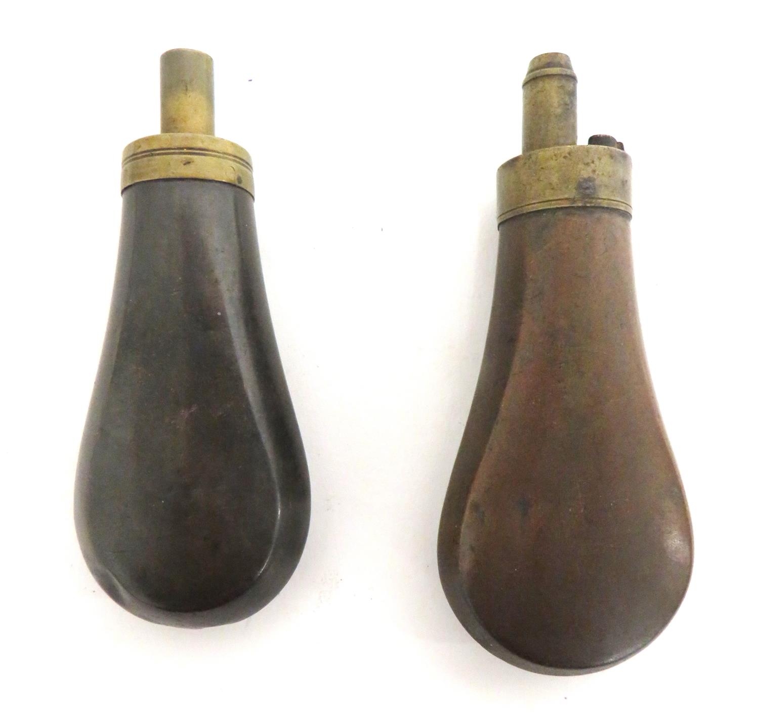 Two Mid 19th Century Small Pistol Powder Flasks consisting 4 1/2 inch ...