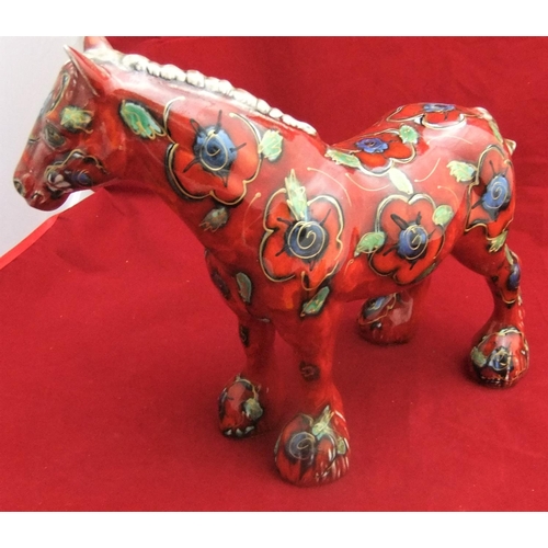 118 - Large Anita Harris ceramic shire horse, 16cm in height by 34cm length, signed under-neath.