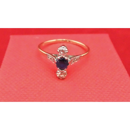 26 - 18ct Art Deco style yellow gold & platinum 2 diamond & sapphire ring, 2.5 grams

P & P – UK £10+VAT,... 