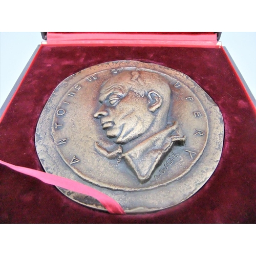 3 - Harold Wilson bronze circular plaque inscribed “Antoine de St Exupery” in original box. presented to... 