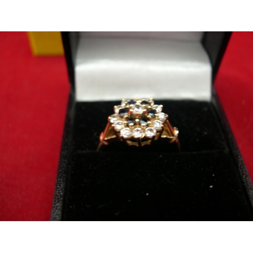 49 - 9ct yellow gold sapphire & diamond cluster ring, 3.3 grams gross

P & P – UK £10+VAT, EU £15+VAT, Ro... 