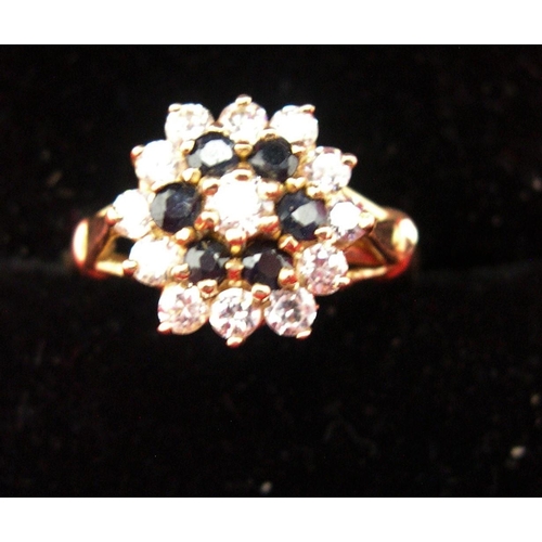 49 - 9ct yellow gold sapphire & diamond cluster ring, 3.3 grams gross

P & P – UK £10+VAT, EU £15+VAT, Ro... 