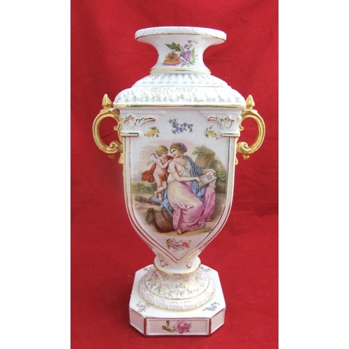 120 - large Victorian 2 handled vase with transfer printed classical scene after Angelica Kaufman, unmarke... 