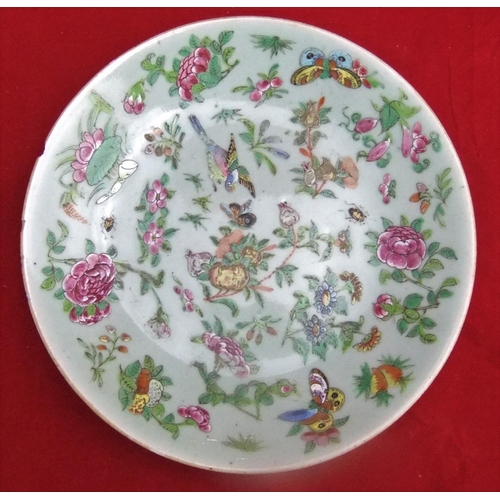 152 - Late Qing dynasty plate in polychrome decoration with a bird & butterfly decoration, 25cms in diamet... 