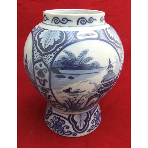 12 - 3 early 20thC Delft blue & white items including cow, faux Chinese jar with lid & larger oriental st... 