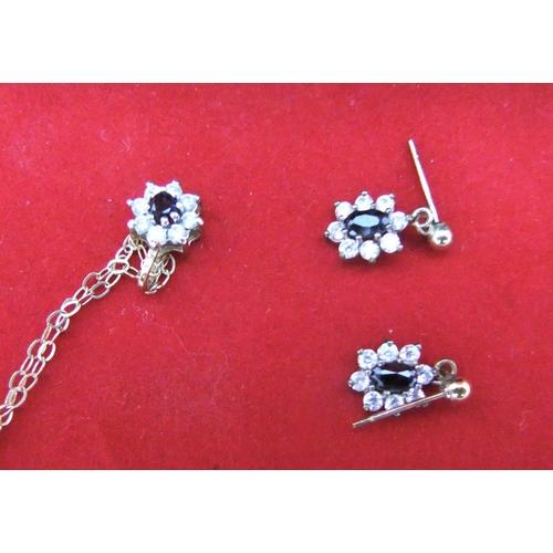 133 - 9ct gold, diamond & sapphire earrings & pendent on 9ct chain, 2.7 grams gross

P & P – UK £10+VAT, E... 