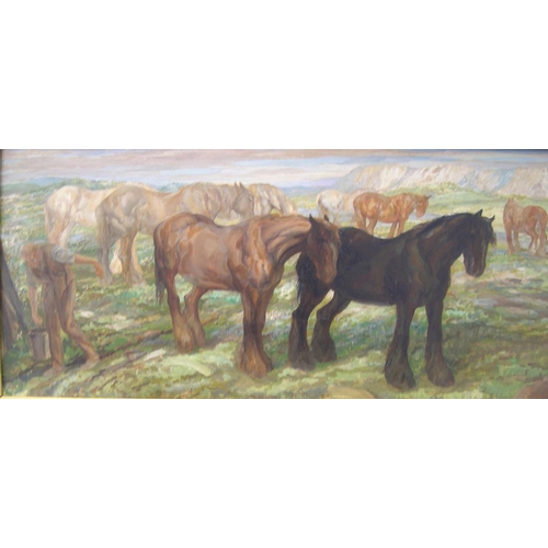 307 - Anton Lock (1893-1979) oil on wood panel, Wild horse, original ebnonised frame, 

28 x 61cm.