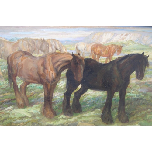 307 - Anton Lock (1893-1979) oil on wood panel, Wild horse, original ebnonised frame, 

28 x 61cm.