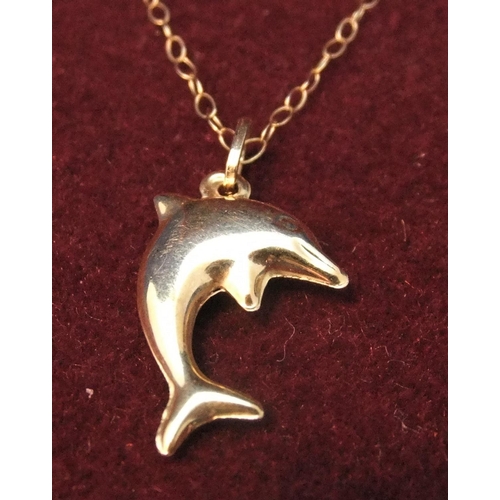 1 - 9ct gold dolphin pendant on 9ct gold chain