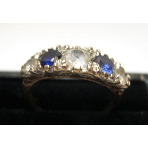 17 - 9ct yellow gold with 5 interspersed blue & white sapphires, 

3.1 grams,     size N