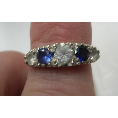 17 - 9ct yellow gold with 5 interspersed blue & white sapphires, 

3.1 grams,     size N