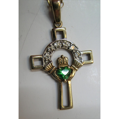 24 - 9ct gold claddagh cross with semi-prescious stones on a 16