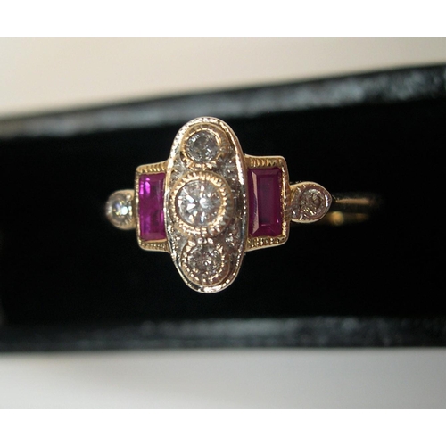 35 - 9ct gold art nouveau diamond & ruby ring

2 grams gross,       size K