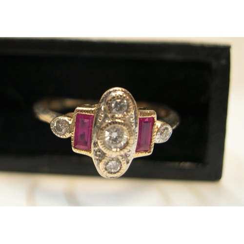 35 - 9ct gold art nouveau diamond & ruby ring

2 grams gross,       size K