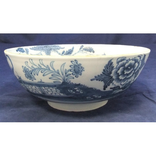 102 - 18thC Delft blue & white bowl with Chinese floral scenes

16cm in diameter, 10cm in height