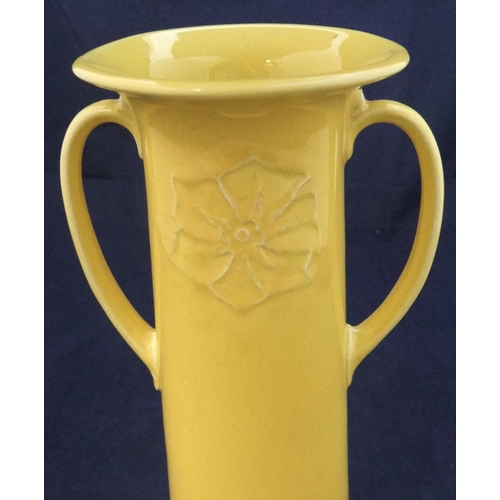 108 - Tall unmarked yellow 2-handled vase, possibly Minton

29cm high