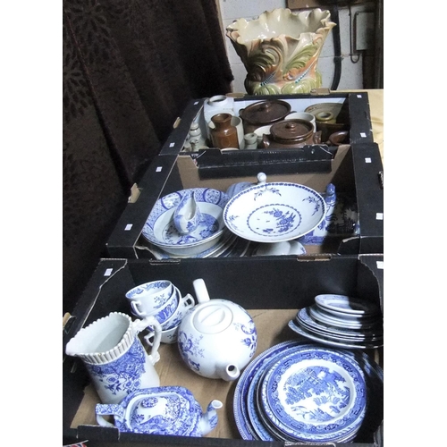 109 - Large quantity of ceramics including 2 boxes of blue & White  china & 1 box of stoneware and a large... 