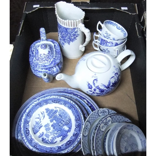 109 - Large quantity of ceramics including 2 boxes of blue & White  china & 1 box of stoneware and a large... 