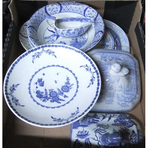 109 - Large quantity of ceramics including 2 boxes of blue & White  china & 1 box of stoneware and a large... 