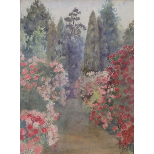 419 - circle of Beatrice Parsons, Edwardian garden scene watercolour, bears initials, framed

35 x 25cm