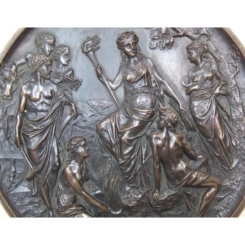 179 - Antique bronze circular wall relief plaque in marble surround with foundry stamp verso

The plaque m... 