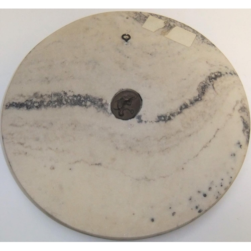 179 - Antique bronze circular wall relief plaque in marble surround with foundry stamp verso

The plaque m... 