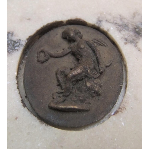 179 - Antique bronze circular wall relief plaque in marble surround with foundry stamp verso

The plaque m... 