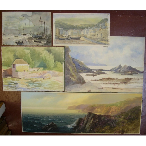 862 - 5 early 20thC coastal scene w/c's including an example by John Shapland (1865-1929), all unframed

l... 