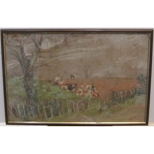 709 - 2 antique pictures, 1 pastel of cows grazing, the other A O Townsend watercolour, both framed

34 x ... 