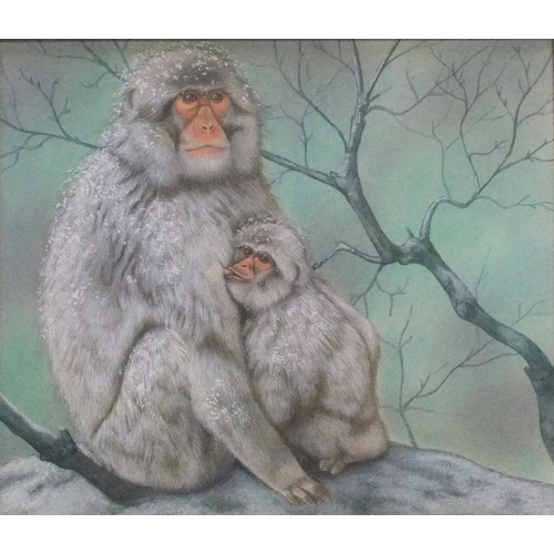 488 - Unsigned vintage watercolour portrait of 2 Japanese snow monkeys, framed,

27 x 31 cm