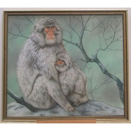 488 - Unsigned vintage watercolour portrait of 2 Japanese snow monkeys, framed,

27 x 31 cm