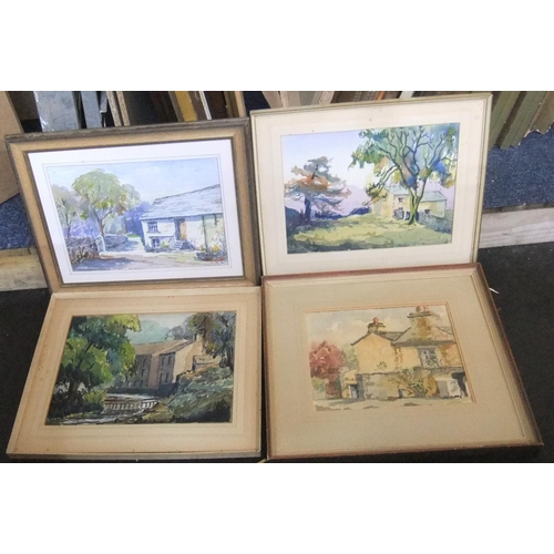 424 - 4 John B Clough watercolours/gouaches, all framed, some 1950s