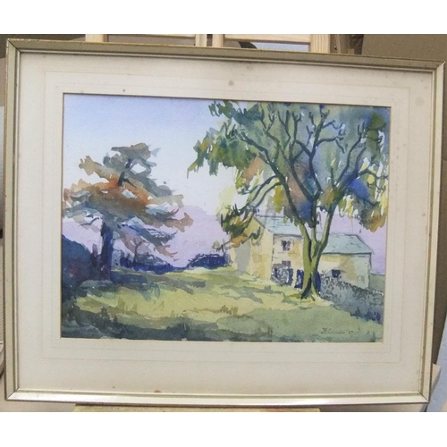 424 - 4 John B Clough watercolours/gouaches, all framed, some 1950s