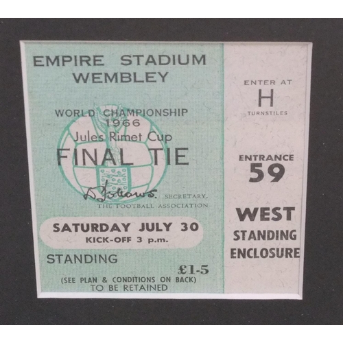 232 - Genuine 1966 World cup final ticket complete with its envelope, in a modern frame and glazed.