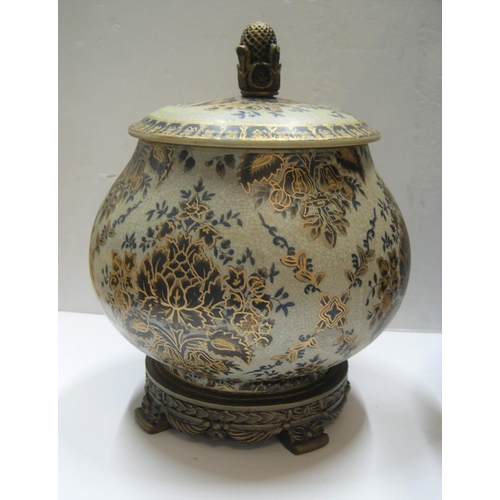 178 - 2 good quality Chinese 20thC lidded vases, one with separate ceramic stand,

Both in very good condi... 