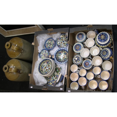 159 - 2 boxes of good quality North African crockery set & 2 large antique stoneware flagons,

Everything ... 